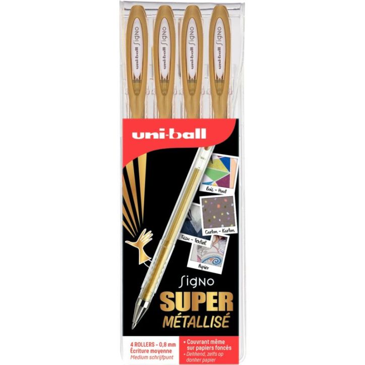 Pochette de 4 stylos gel Signo or UM120NM/4 OR UNIBALL