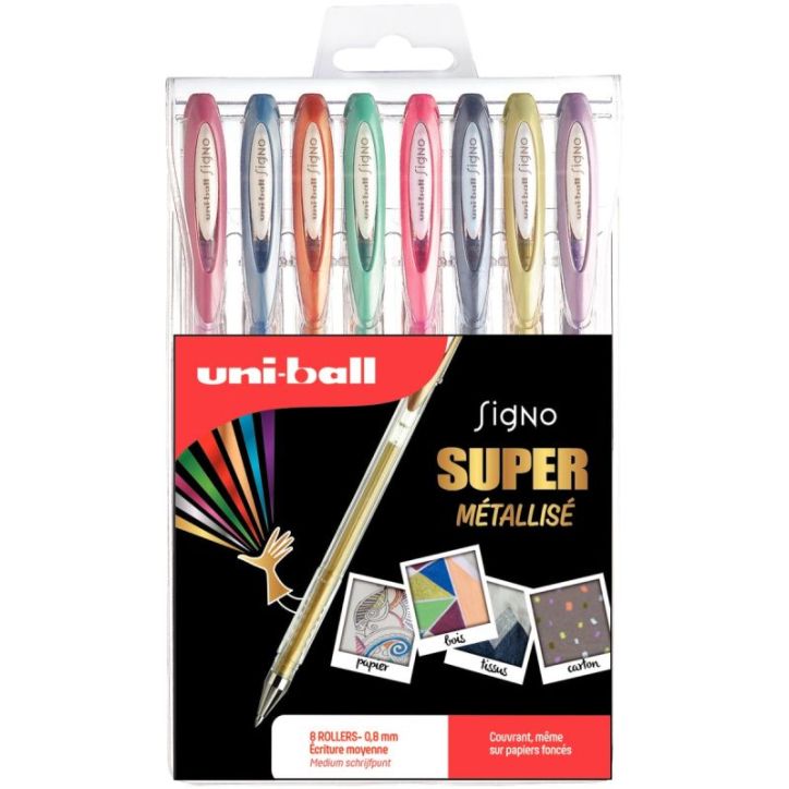 Pochette de 8 stylos gel Signo métallisés UM120NM/8 UNIBALL