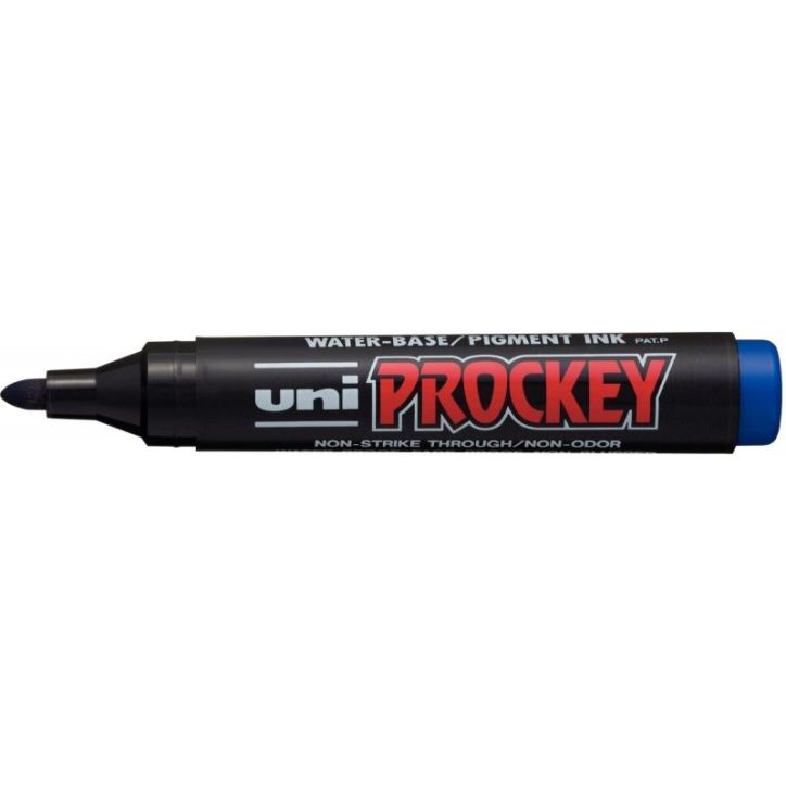 UNI-BALL Marqueur permanent pte ogive corps plastique encre pigmentée à  base d'eau Bleu UNI PROCKEY PM122