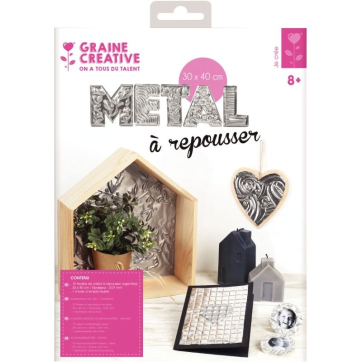 Pochette 10 feuilles métal repousser aluminium 40x30cm 700471